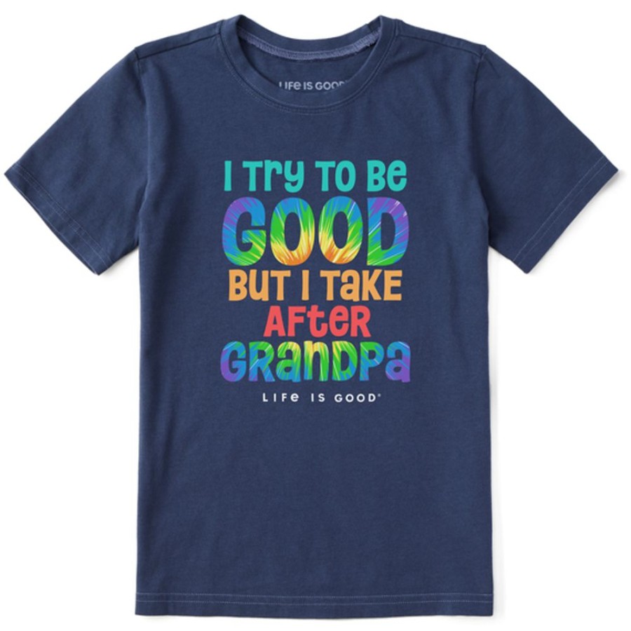 Kids Life is Good Graphic Tees | Kids Tie Dye Good Grandpa Crusher Tee Darkest Blue