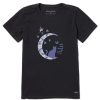 Women Life is Good Graphic Tees | Women'S Patterna Moon Cat Short Sleeve Tee Jet Black