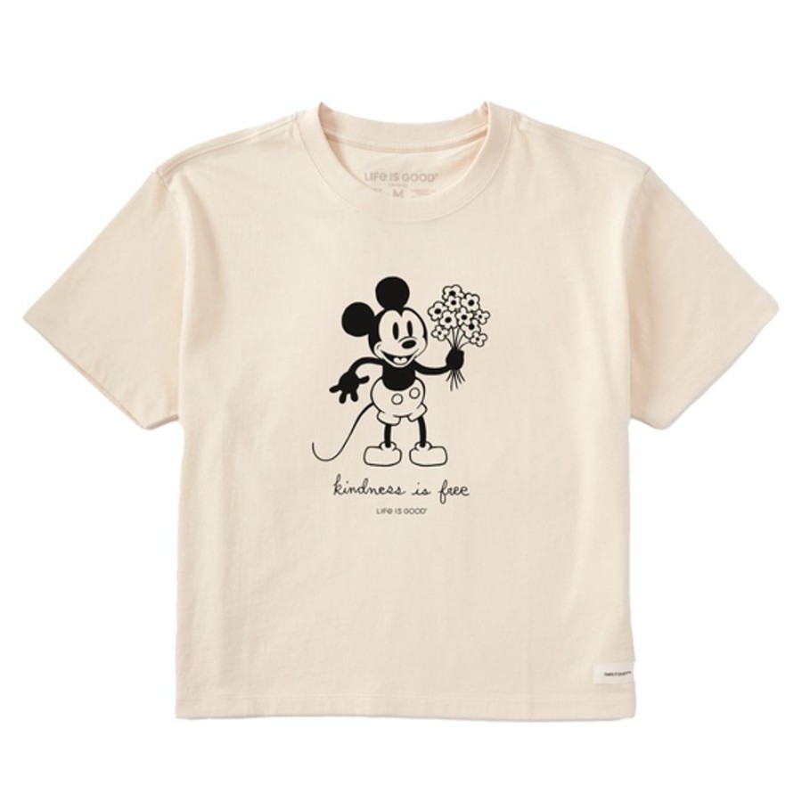 Women Life is Good Boxy Tees | Women'S Clean Steamboat Willie Kindness Bouquet Boxy Crusher Tee Putty White