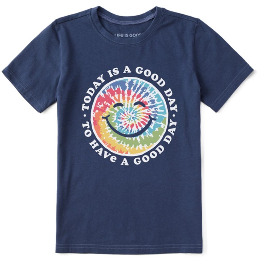 Kids Life is Good Graphic Tees | Kids Tie Dye Smile Good Day Crusher Tee Darkest Blue