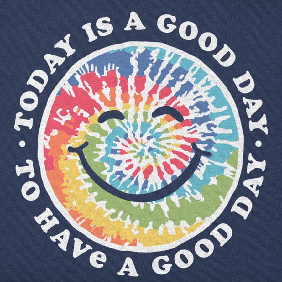 Kids Life is Good Graphic Tees | Kids Tie Dye Smile Good Day Crusher Tee Darkest Blue