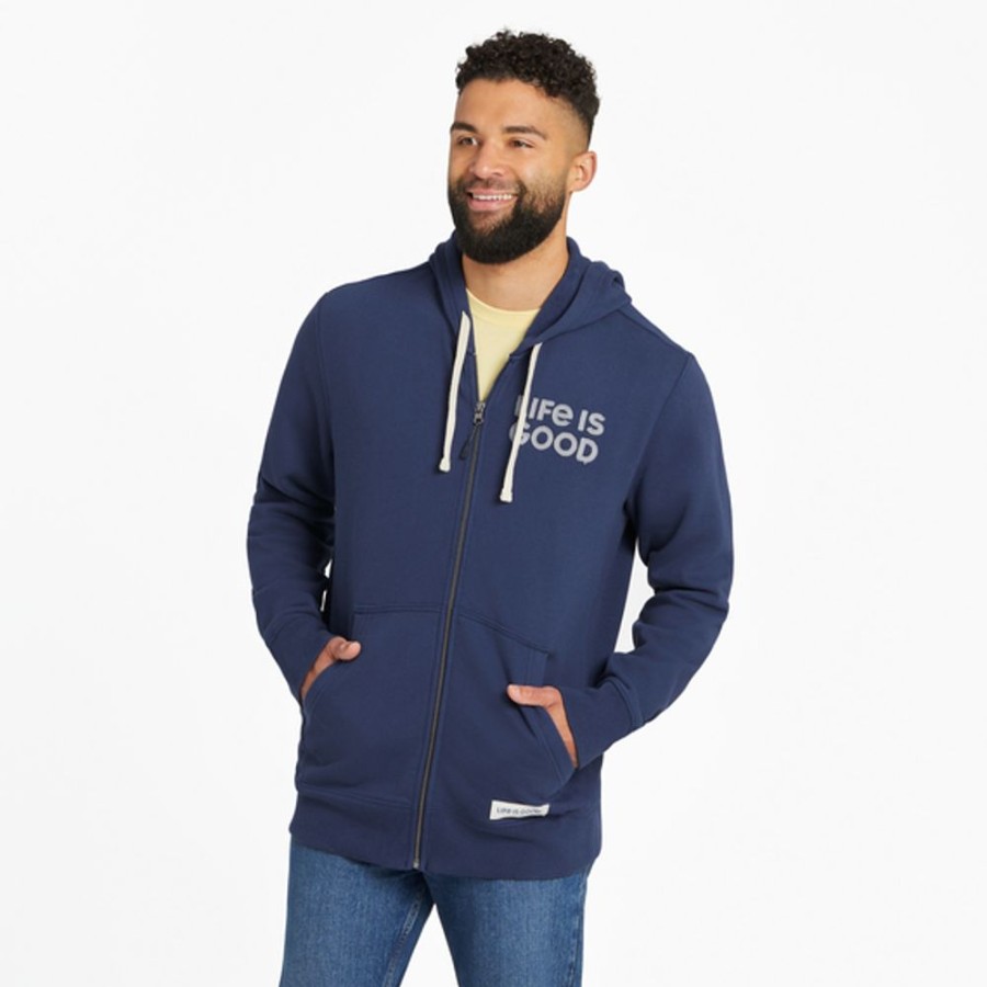 Men Life is Good Sweatshirts & Hoodies | Men'S Lig Wordmark Stack Simply True Fleece Zip Hoodie Darkest Blue