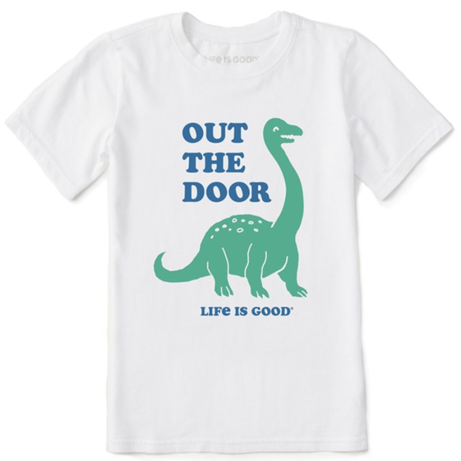 Kids Life is Good Graphic Tees | Kids Clean Out The Door Dinosaur Crusher Tee Cloud White