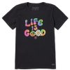 Women Life is Good Graphic Tees | Women'S Tie Dye Groovy Lig Short Sleeve Tee Jet Black