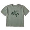 Women Life is Good Graphic Tees | Women'S Woodcut Let'S Rodeo Boxy Crusher Tee Moss Green