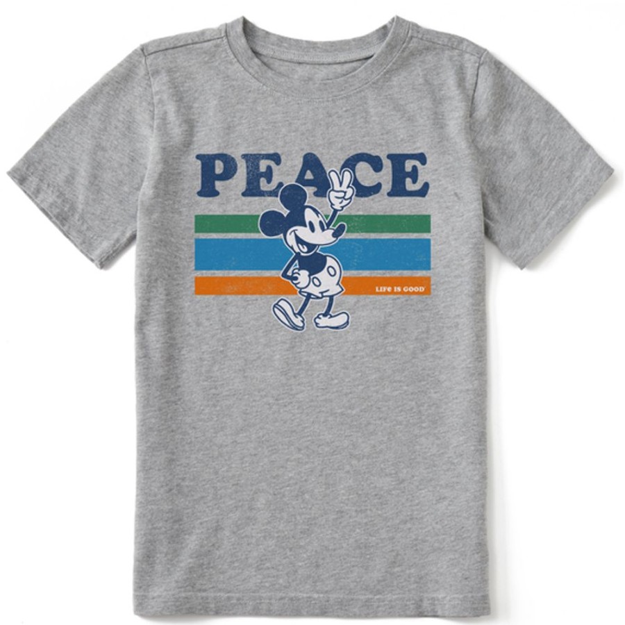 Kids Life is Good Graphic Tees | Kids Clean Peace Willie Stripes Crusher Tee Heather Gray