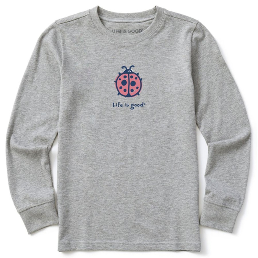 Kids Life is Good Graphic Tees | Kids Ladybug Long Sleeve Crusher Tee Heather Gray