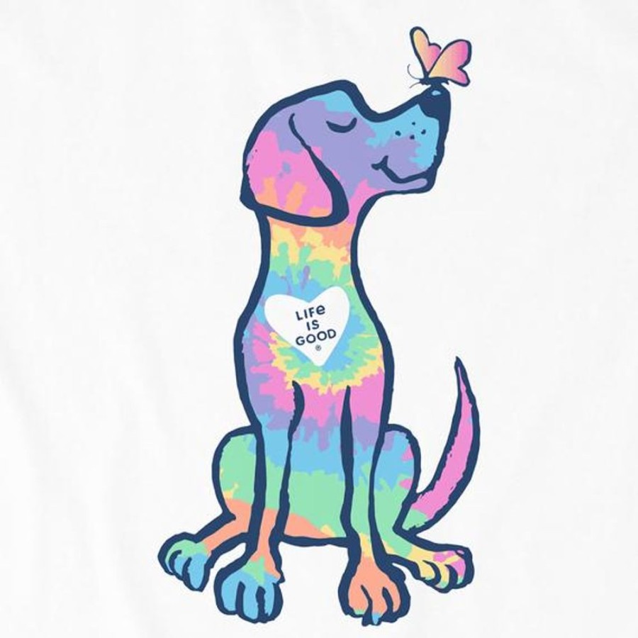 Kids Life is Good Graphic Tees | Kids Tie Dye Spring Dog Crusher Tee Cloud White