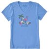 Women Life is Good Graphic Tees | Women'S Flamingo Beach Short Sleeve Vee Cornflower Blue