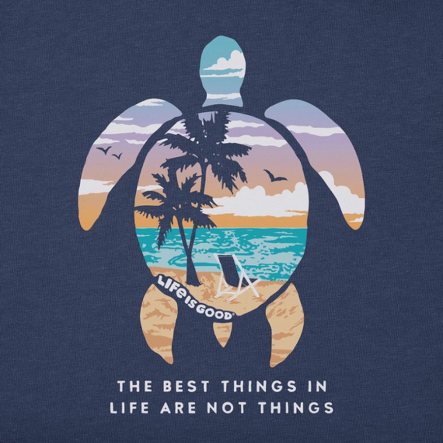 Men Life is Good Graphic Tees | Men'S Best Things Sea Turtle Beach Short Sleeve Tee Darkest Blue