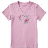 Women Life is Good Graphic Tees | Women'S Pencily Floral Heart Short Sleeve Vee Violet Purple