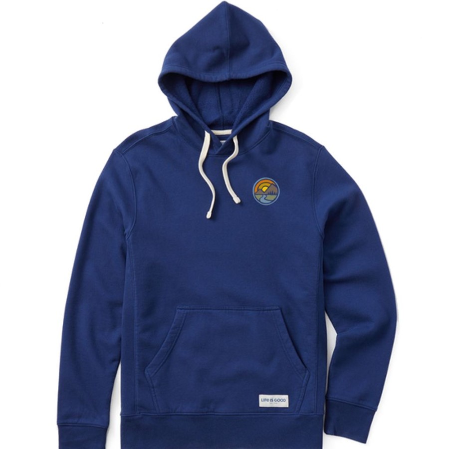 Men Life is Good Sweatshirts & Hoodies | Men'S Sunset Mountain Circle Simply True Fleece Hoodie Darkest Blue