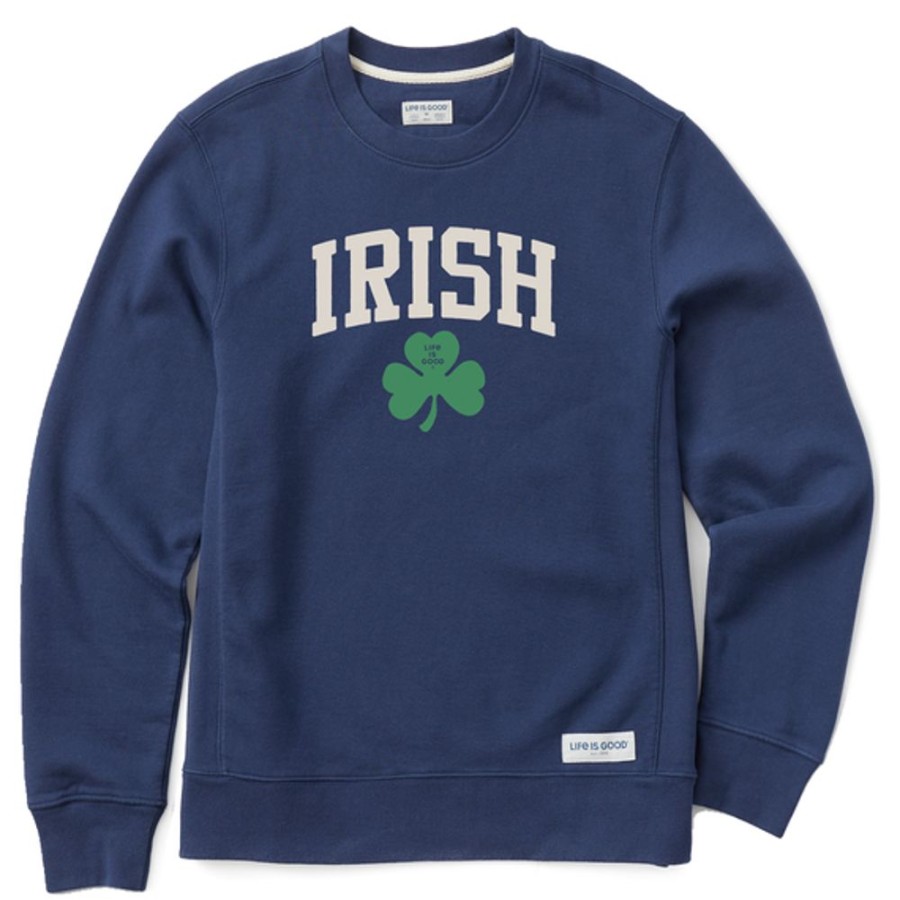 Men Life is Good Sweatshirts & Hoodies | Men'S Clean Irish Clover Simply True Fleece Crew Darkest Blue