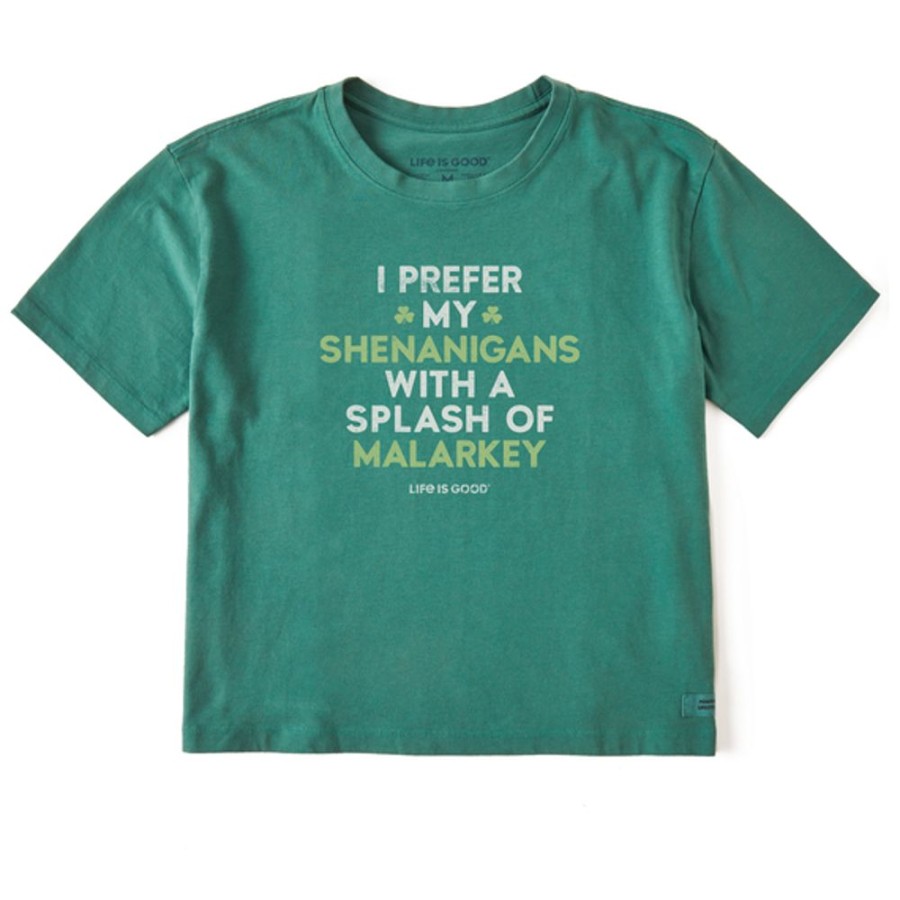 Women Life is Good Boxy Tees | Women'S Clean Shenanigans With Malarkey Boxy Crusher Tee Spruce Green