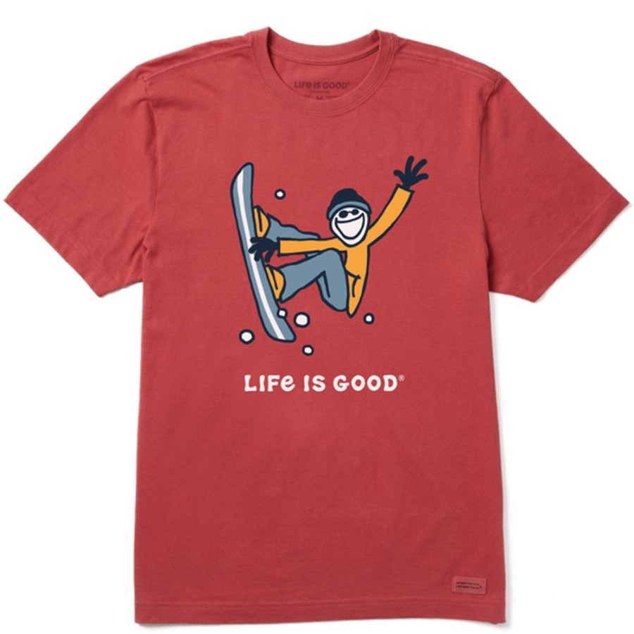 Men Life is Good Graphic Tees | Men'S Jake Snowboard Crusher Tee Faded Red