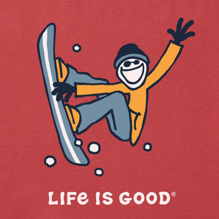 Men Life is Good Graphic Tees | Men'S Jake Snowboard Crusher Tee Faded Red