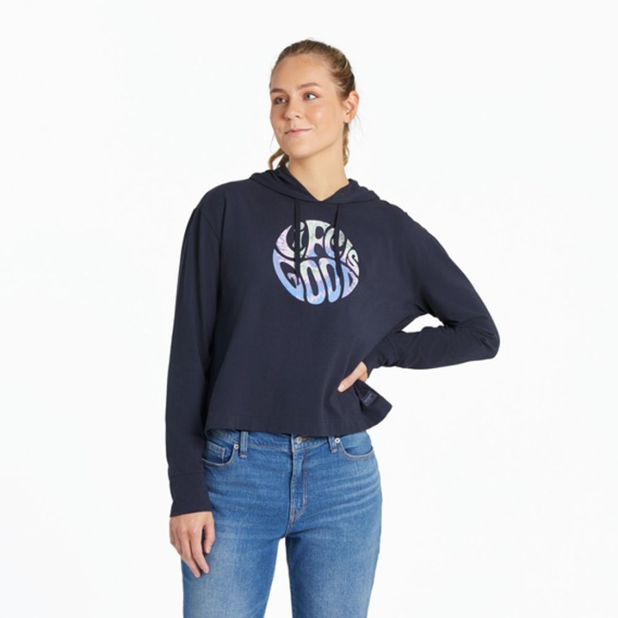 Women Life is Good Sweatshirts & Hoodies | Women'S Groovy Tie Dye Lig Crusher-Flex Boxy Hoodie Inkwell Blue