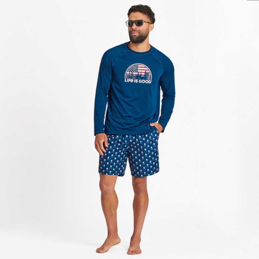 Men Inmocean Swimwear | Men'S Americana Landscape Long Sleeve Rashguard Darkest Blue