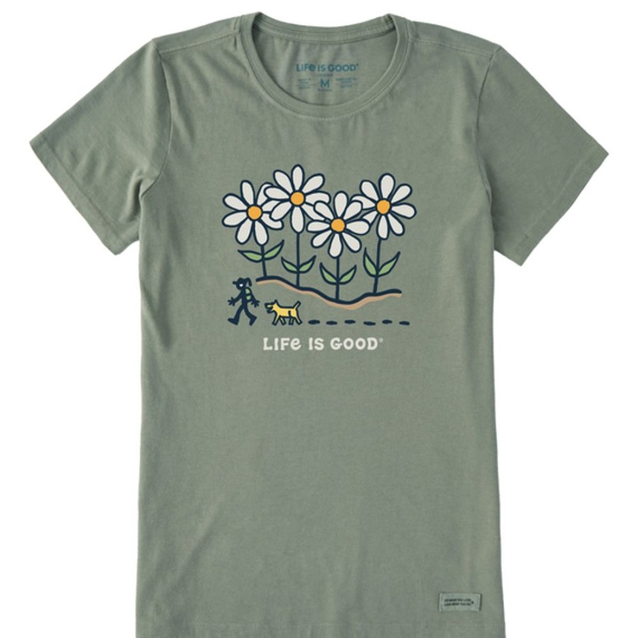 Women Life is Good Graphic Tees | Women'S Vintage Daisy Hike Crusher Tee Moss Green