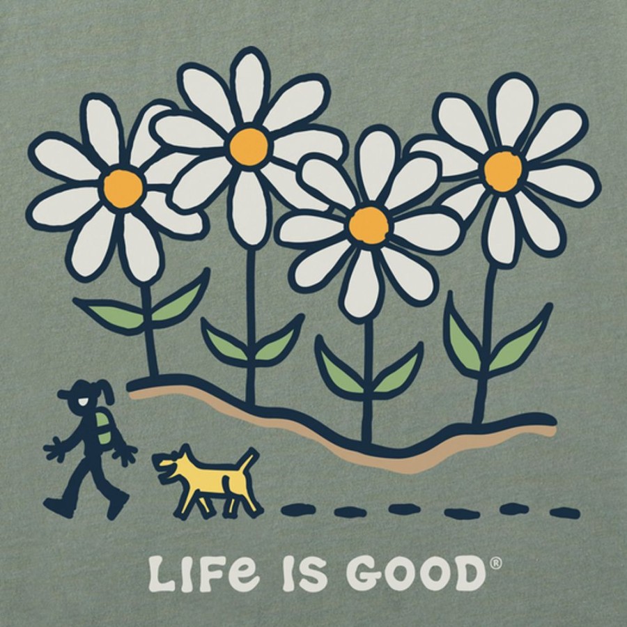 Women Life is Good Graphic Tees | Women'S Vintage Daisy Hike Crusher Tee Moss Green