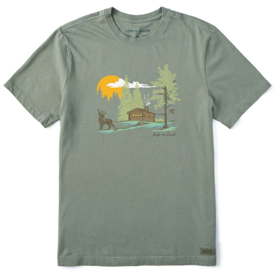 Men Life is Good Graphic Tees | Men'S Fineline Deer Short Sleeve Tee Moss Green