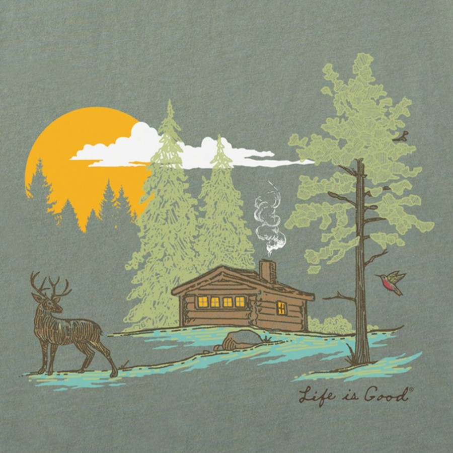 Men Life is Good Graphic Tees | Men'S Fineline Deer Short Sleeve Tee Moss Green