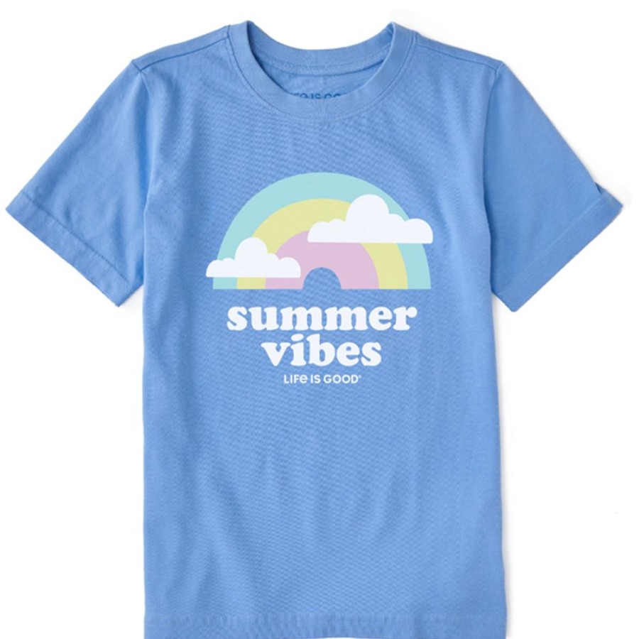 Kids Life is Good Graphic Tees | Kids Clean Summer Vibes Rainbow Crusher Tee Cornflower Blue