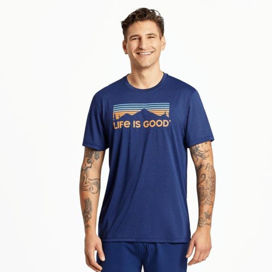 Men Life is Good Graphic Tees | Men'S Scenic Mountain Vista Active Tee Darkest Blue