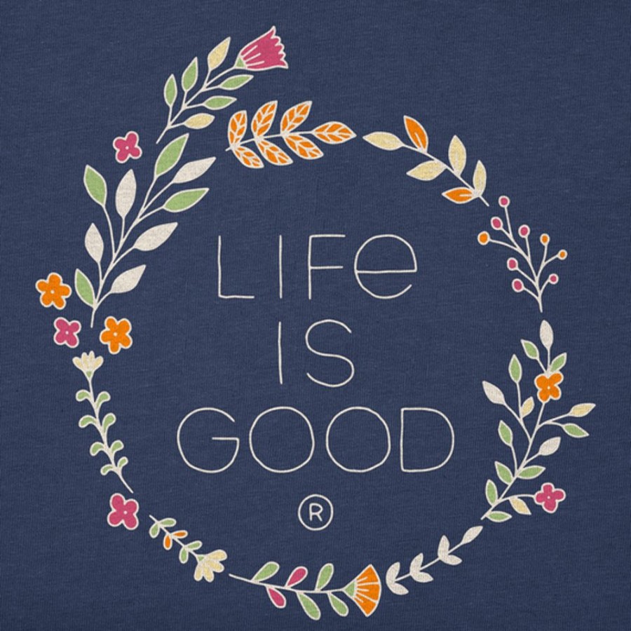 Women Life is Good Sweatshirts & Hoodies | Women'S Branded Fineline Stacked Floral Coin Simply True Fleece Crew Darkest Blue