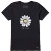 Women Life is Good Graphic Tees | Women'S Realaxed Daisy Short Sleeve Vee Jet Black