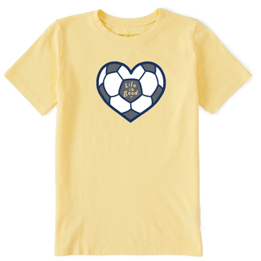 Kids Life is Good Graphic Tees | Kids Soccer Heart Crusher Tee Sandy Yellow