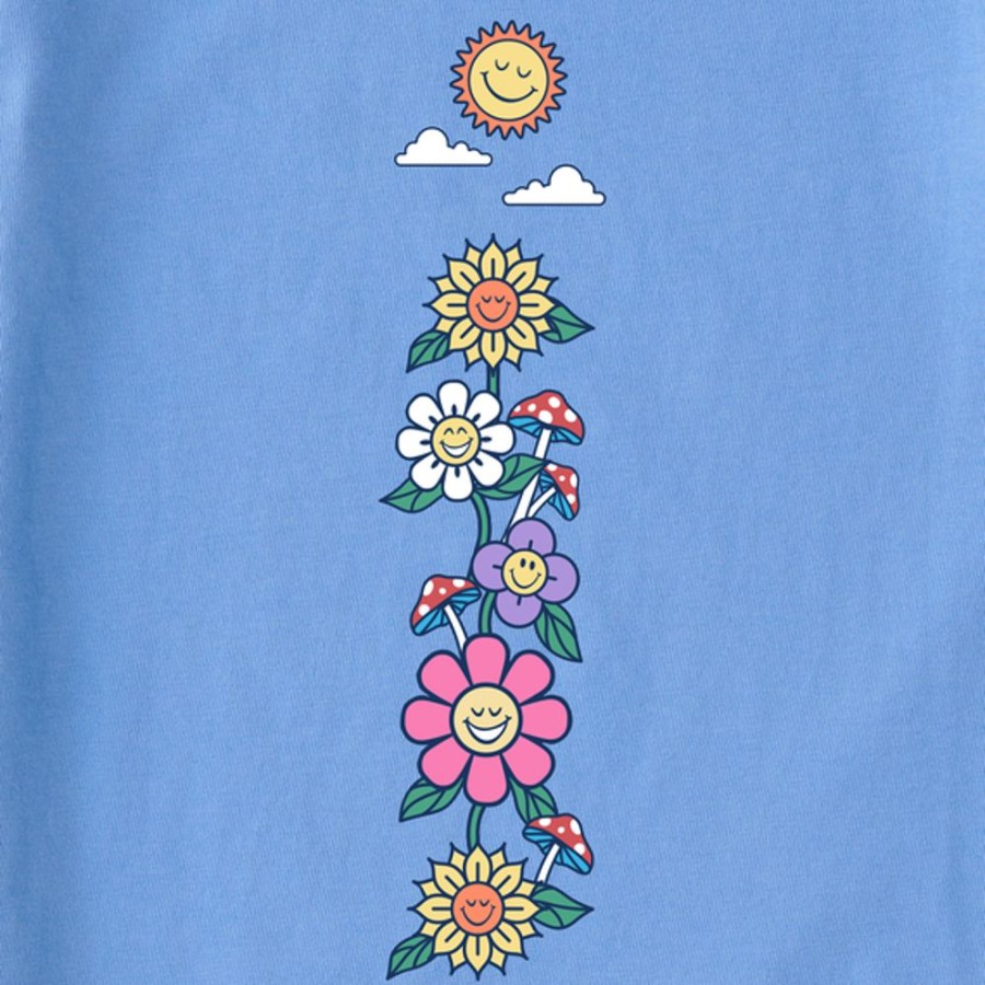 Women Life is Good Boxy Tees | Women'S Flowers And Shrooms Long Sleeve Boxy Crusher Tee Cornflower Blue