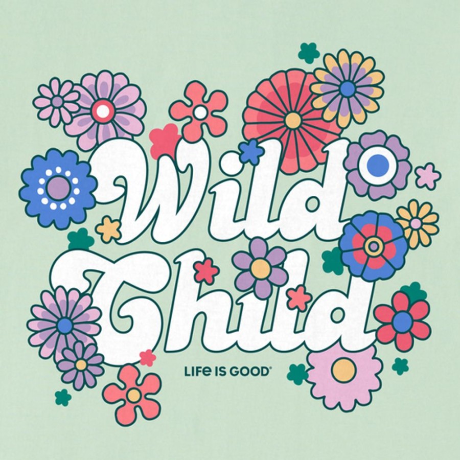 Kids Life is Good Graphic Tees | Kids Hippy Wild Child Crusher Tee Sage Green