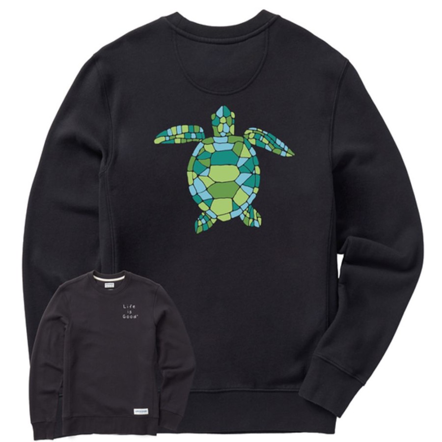 Men Life is Good Sweatshirts & Hoodies | Men'S Quirky Mosiac Sea Turtle Simply True Fleece Crew Jet Black