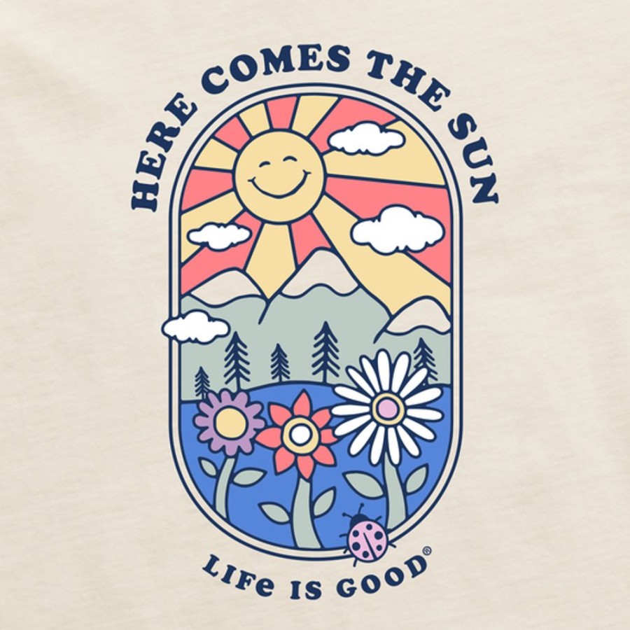 Women Life is Good Crusher-Flex Apparel | Women'S Here Comes The Sun Retro Crusher-Flex Boxy Hoodie Putty White