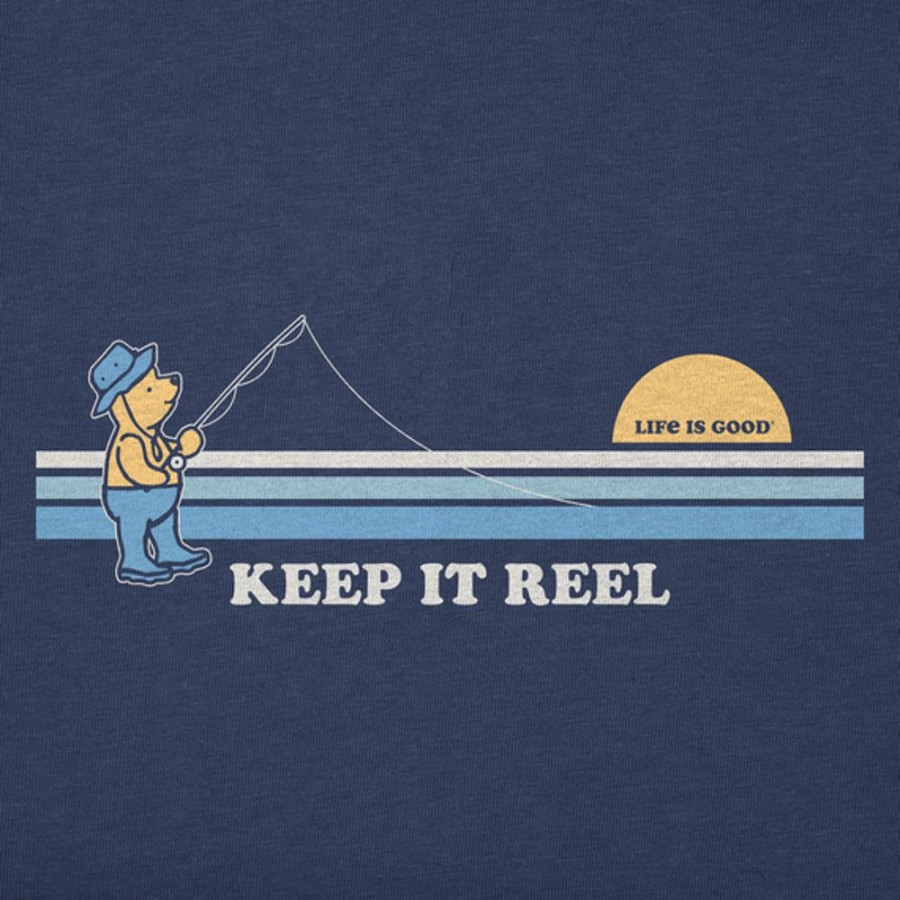 Kids Life is Good Graphic Tees | Kids Vintage Keep It Reel Winnie Fishing Crusher Tee Darkest Blue