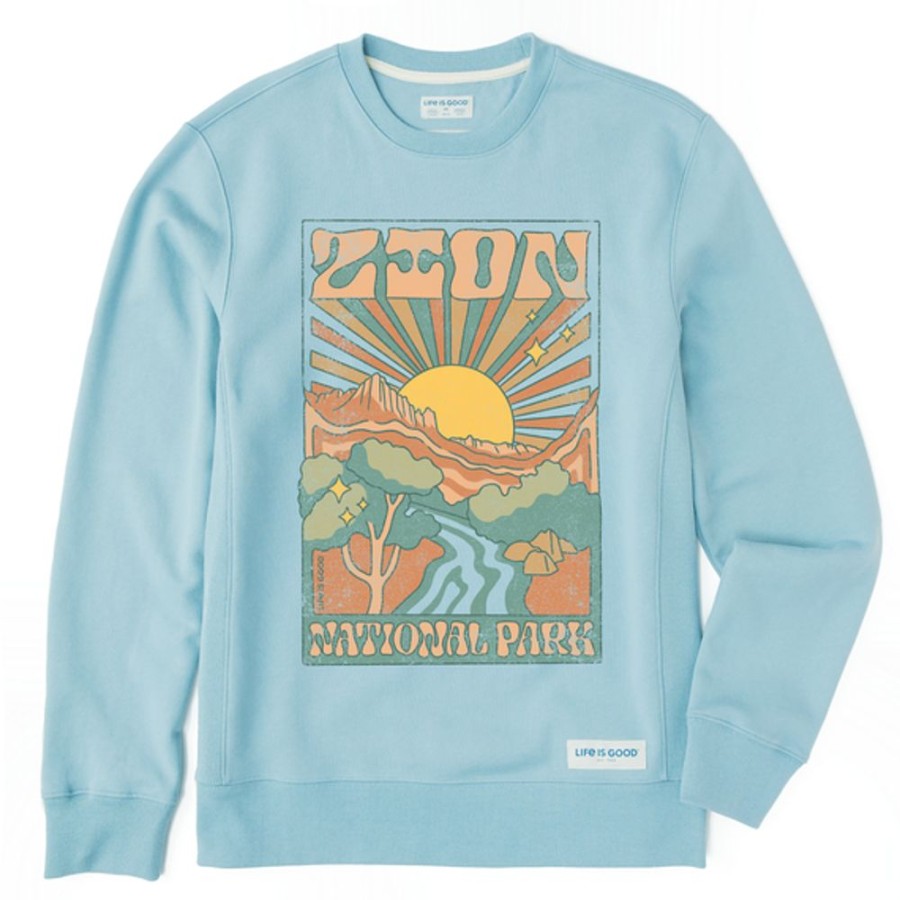 Men Life is Good Sweatshirts & Hoodies | Men'S Zion National Park Psychedelic Scene Simply True Fleece Crew Beach Blue