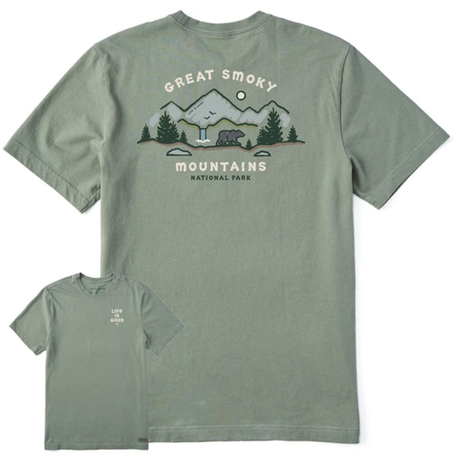 Men Life is Good Graphic Tees | Men'S Vintage Smoky Mountains Vista Short Sleeve Tee Moss Green