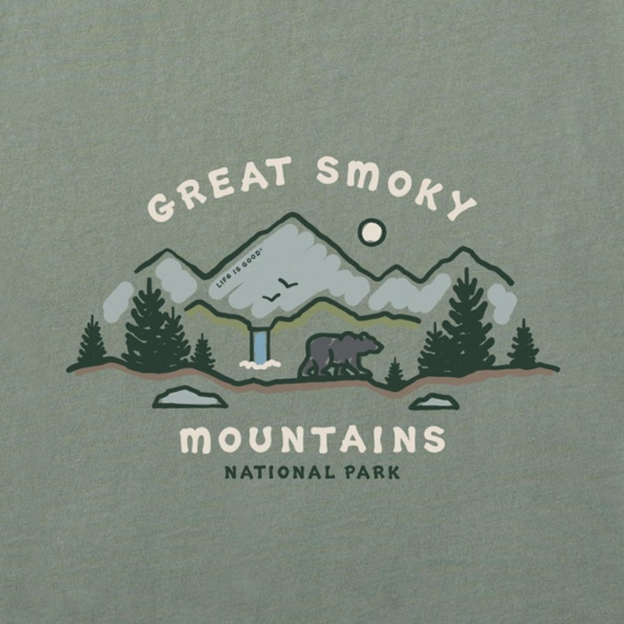 Men Life is Good Graphic Tees | Men'S Vintage Smoky Mountains Vista Short Sleeve Tee Moss Green