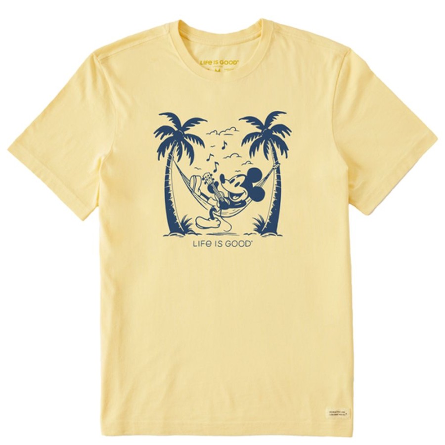 Men Life is Good Graphic Tees | Men'S Clean Steamboat Willie Hammock Jammin Short Sleeve Tee Sandy Yellow