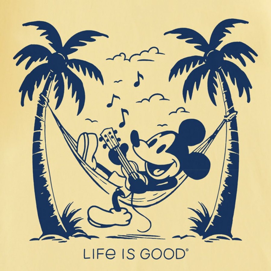 Men Life is Good Graphic Tees | Men'S Clean Steamboat Willie Hammock Jammin Short Sleeve Tee Sandy Yellow