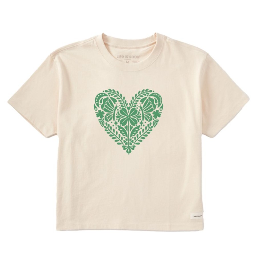 Women Life is Good Graphic Tees | Women'S Celtic Clover Heart Boxy Crusher Tee Putty White