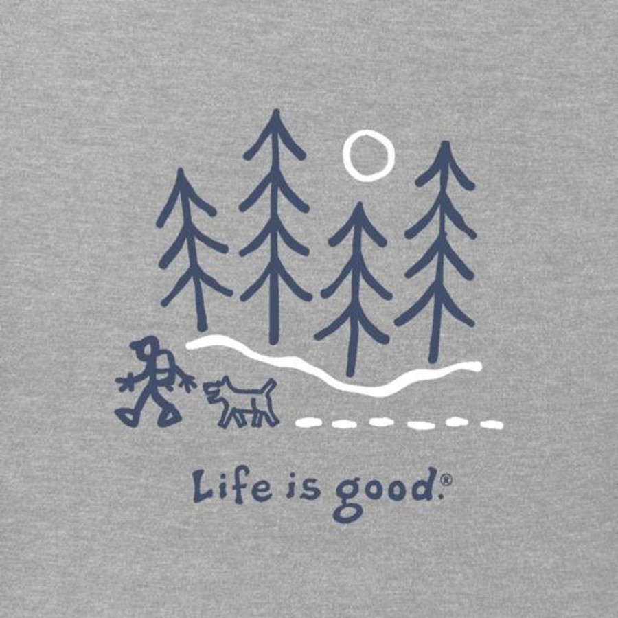 Men Life is Good Graphic Tees | Men'S Moonlight Woods Long Sleeve Vintage Crusher Tee Heather Gray