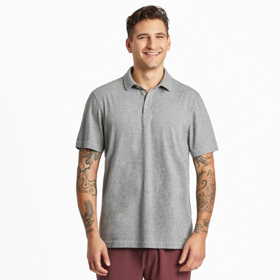 Men Life is Good Casual Shirts | Men'S Solid Crusher-Lite Polo Heather Gray