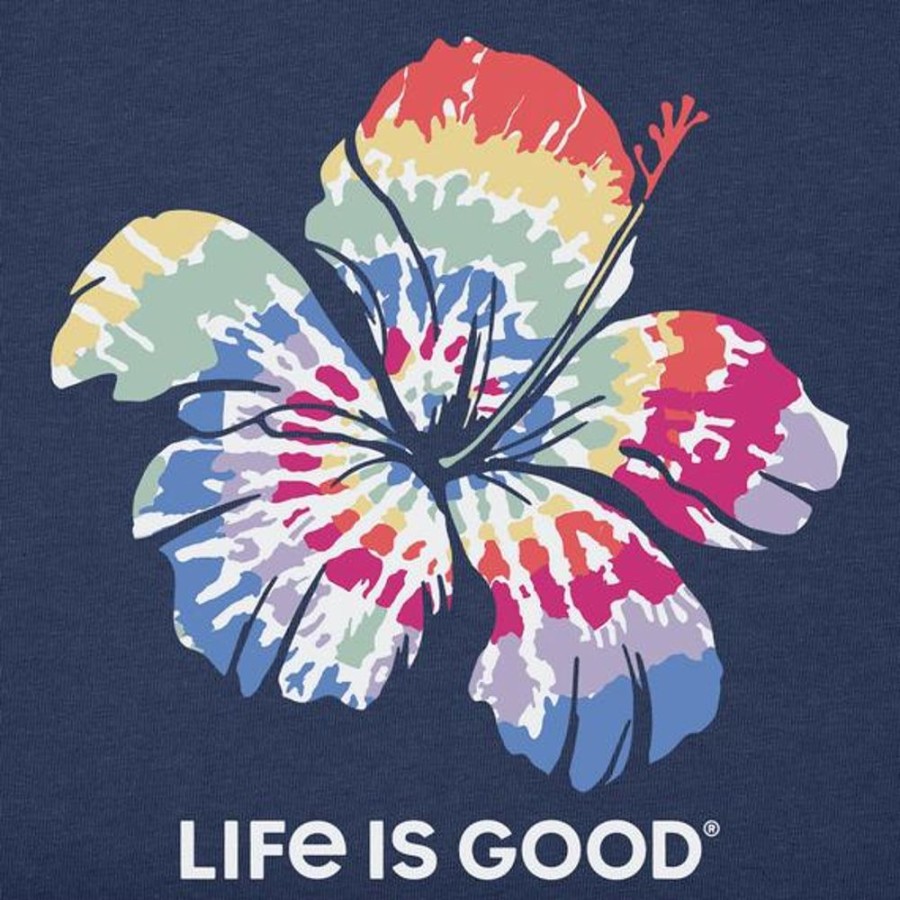 Women Life is Good Graphic Tees | Women'S Tie Dye Hibiscus Crusher-Lite Tee Darkest Blue