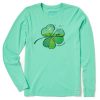 Women Life is Good Graphic Tees | Women'S Cloverfield Long Sleeve Crusher Tee Spearmint Green