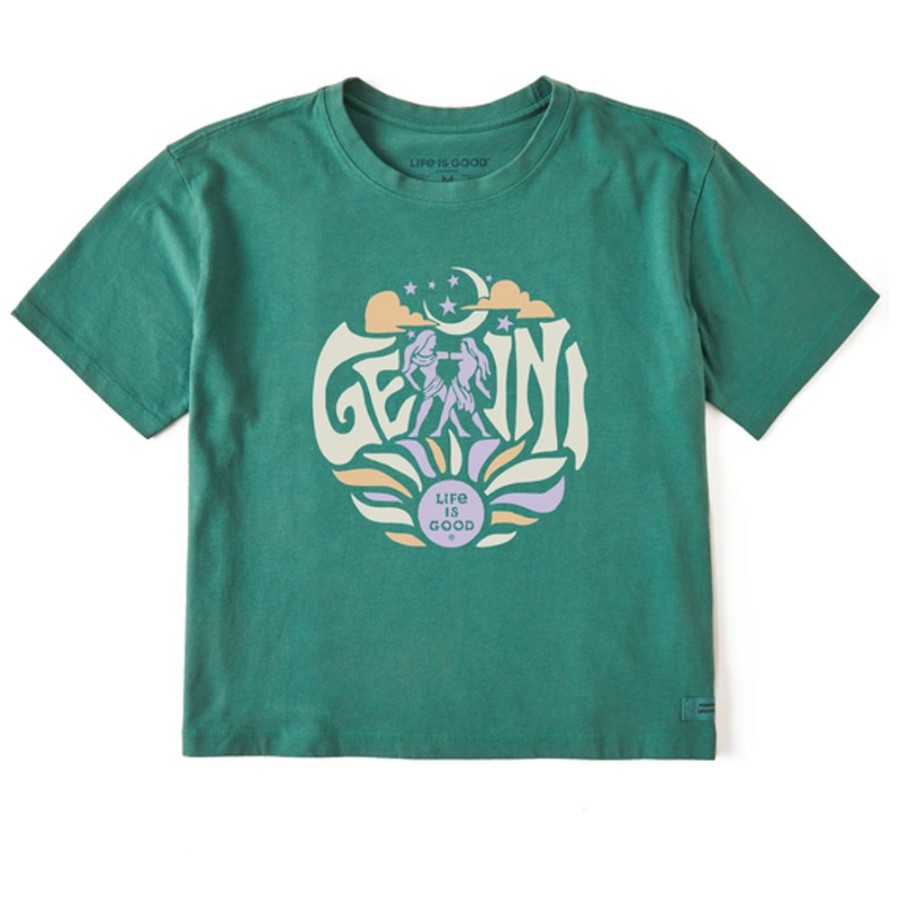 Women Life is Good Boxy Tees | Women'S Gemini Zodiac Vibes Boxy Crusher Tee Spruce Green