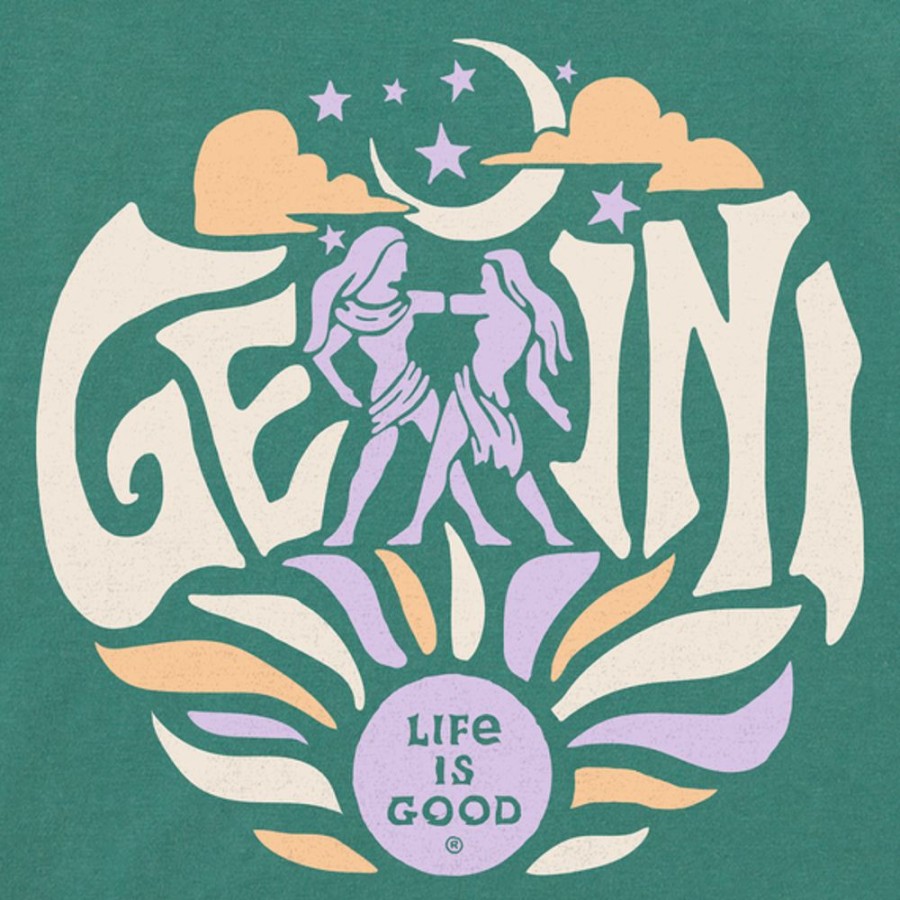 Women Life is Good Boxy Tees | Women'S Gemini Zodiac Vibes Boxy Crusher Tee Spruce Green