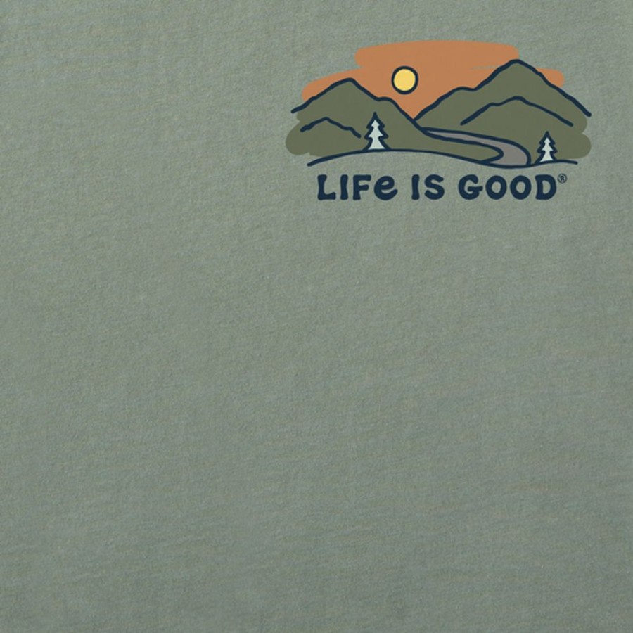 Men Life is Good Graphic Tees | Men'S Roadtrip Mountains Short Sleeve Tee Moss Green