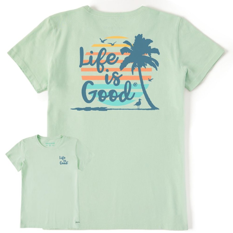 Women Life is Good Graphic Tees | Women'S Matchbook Circle Palms Short Sleeve Tee Sage Green